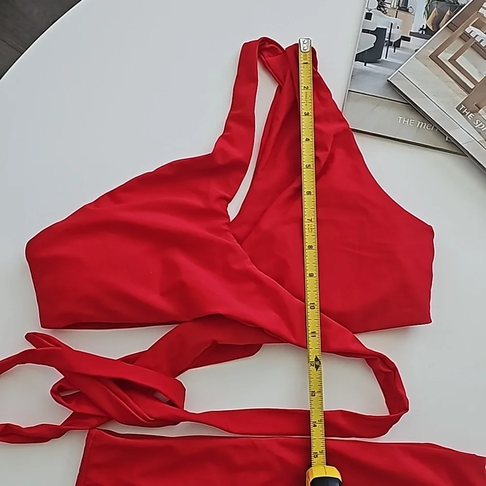 NWOT Red Bikini Wrap One Shoulder Top Highwaisted bottom Size Medium - Picture 5 of 9
